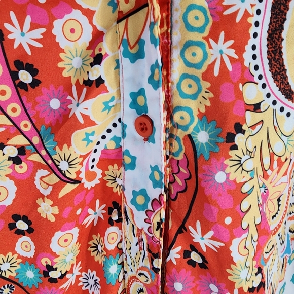 Women's MISSLOOK Orange Paisley Long Sleeve Button Boho Down Tunic Top Medium - Picture 3 of 11